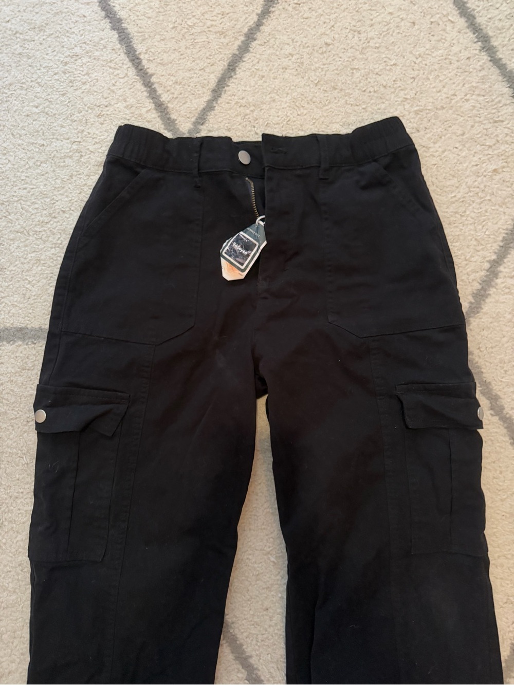NEW womens Black Cargo pant - Relaxed Straight Fit cinch at bottom - Picture 4 of 4